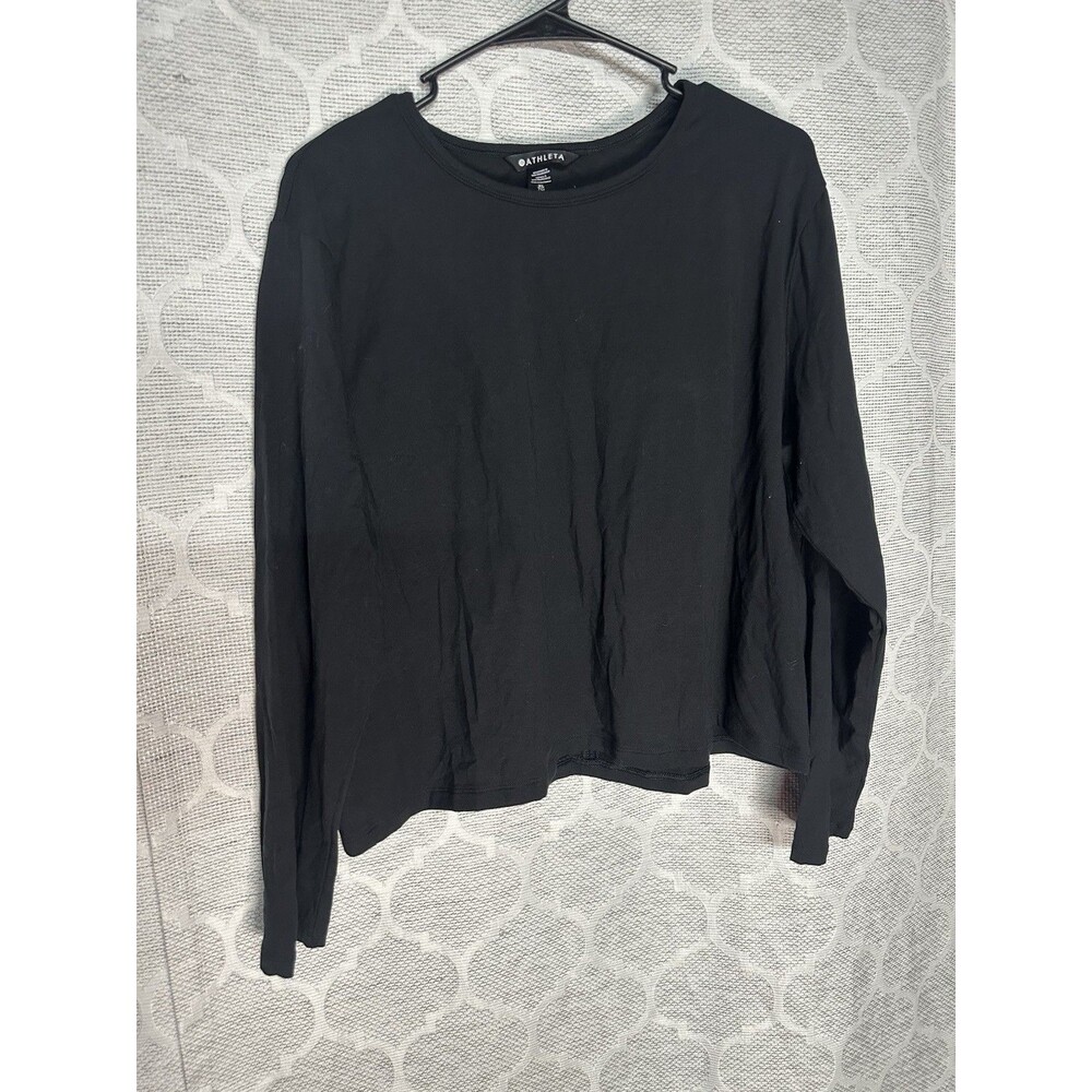Athleta Move With Ease Relaxed Long Sleeve Top Black Crew Neck Size XL